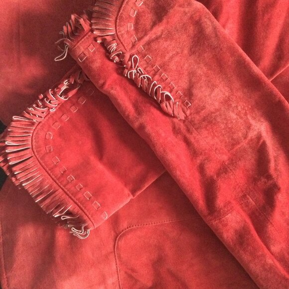 Guillaume Genuine leather red women's jacket zipper no pocket fringe size M - Picture 5 of 10